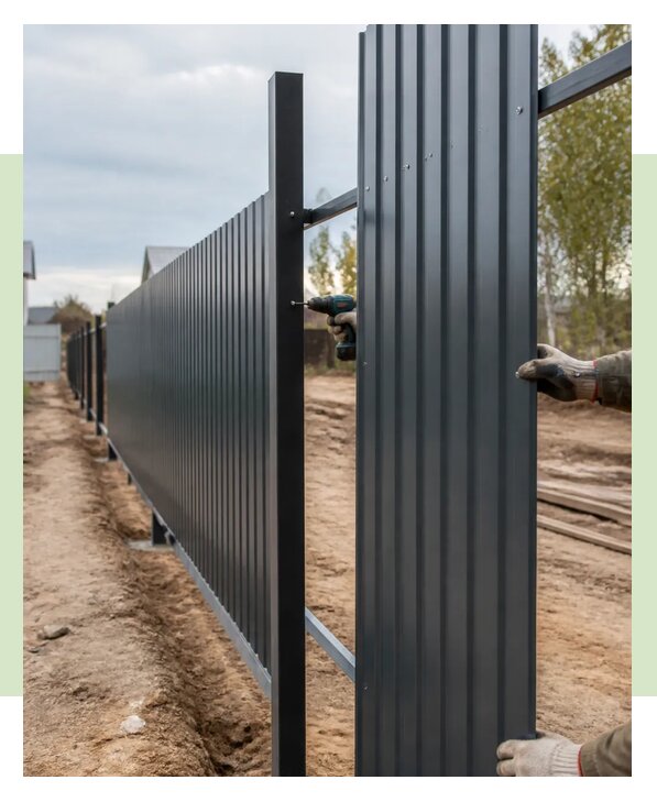 Забор из профнастила с металлическими столбами в Новошахтинске